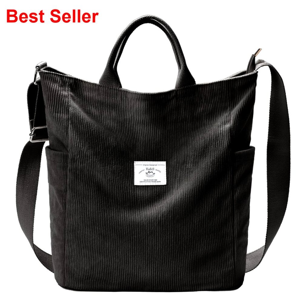 Large Corduroy Tote Bag Water Resistant Crossbody Messenger Work Travel